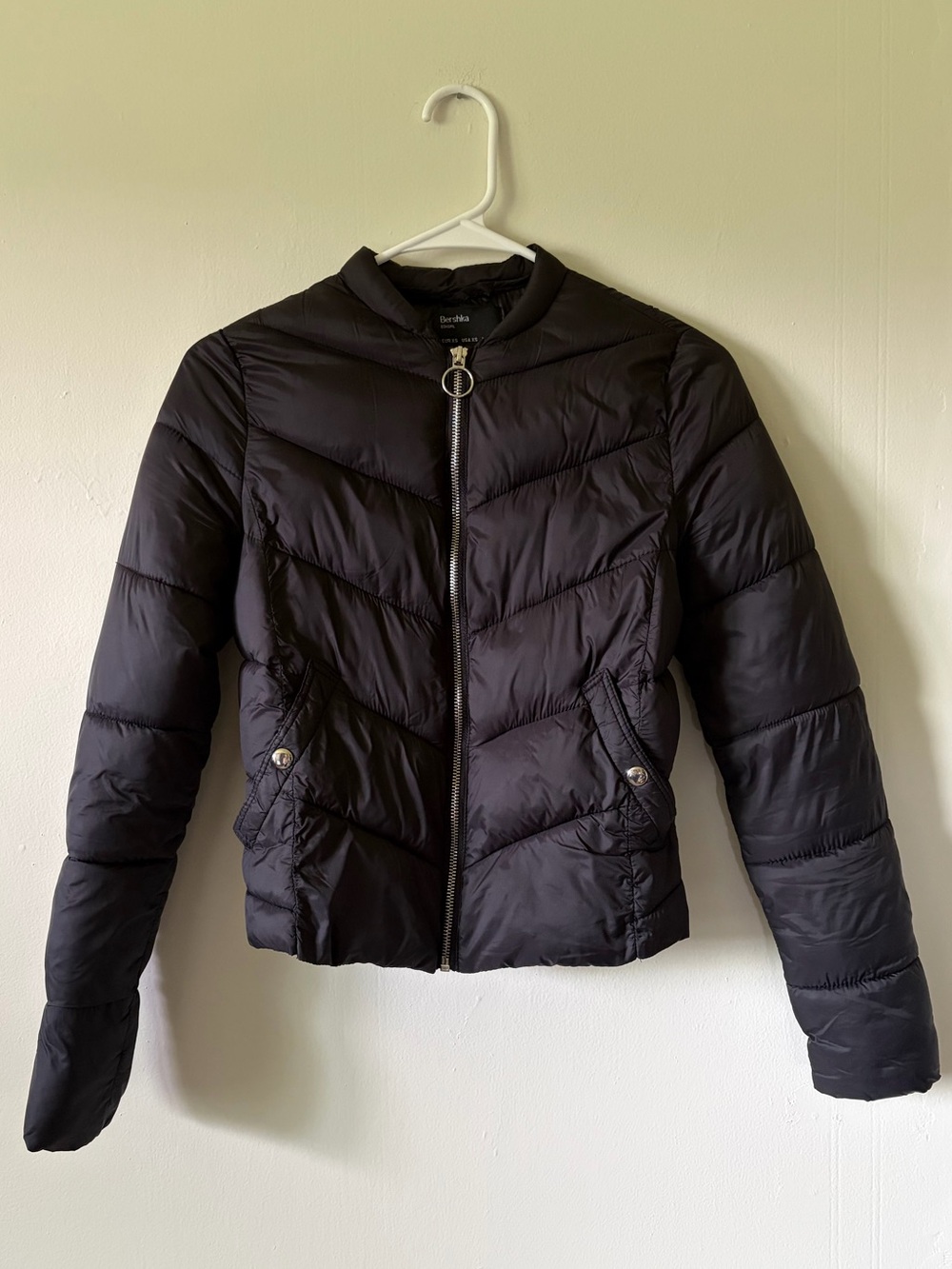 Bershka Women's Black Quilted Bomber Jacket
